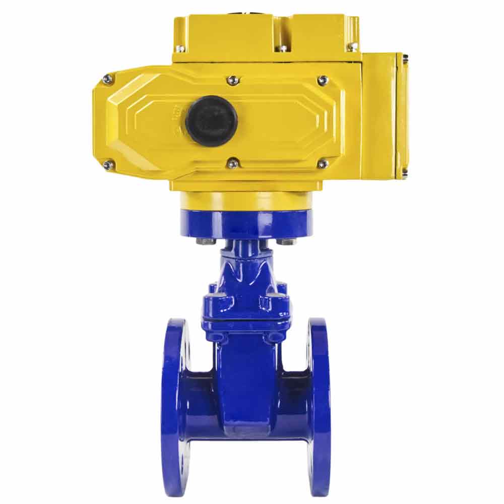 Wedge gate valve Elephant 16 bar flange connection, body material - cast iron GGG50, wedge material - rubber, seal - EPDM, color - blue, electric actuator MT-200-220, 220V