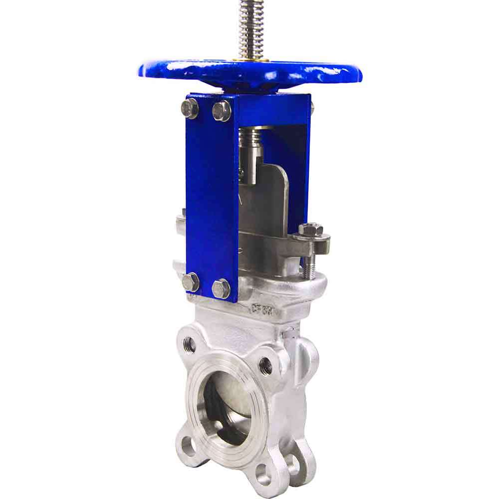 Knife gate valve Elephant GVKR3232M-1W-Fb-S, body material - stainless steel AISI 316, knife material - stainless steel AISI 316, seal - METAL, handwheel operated