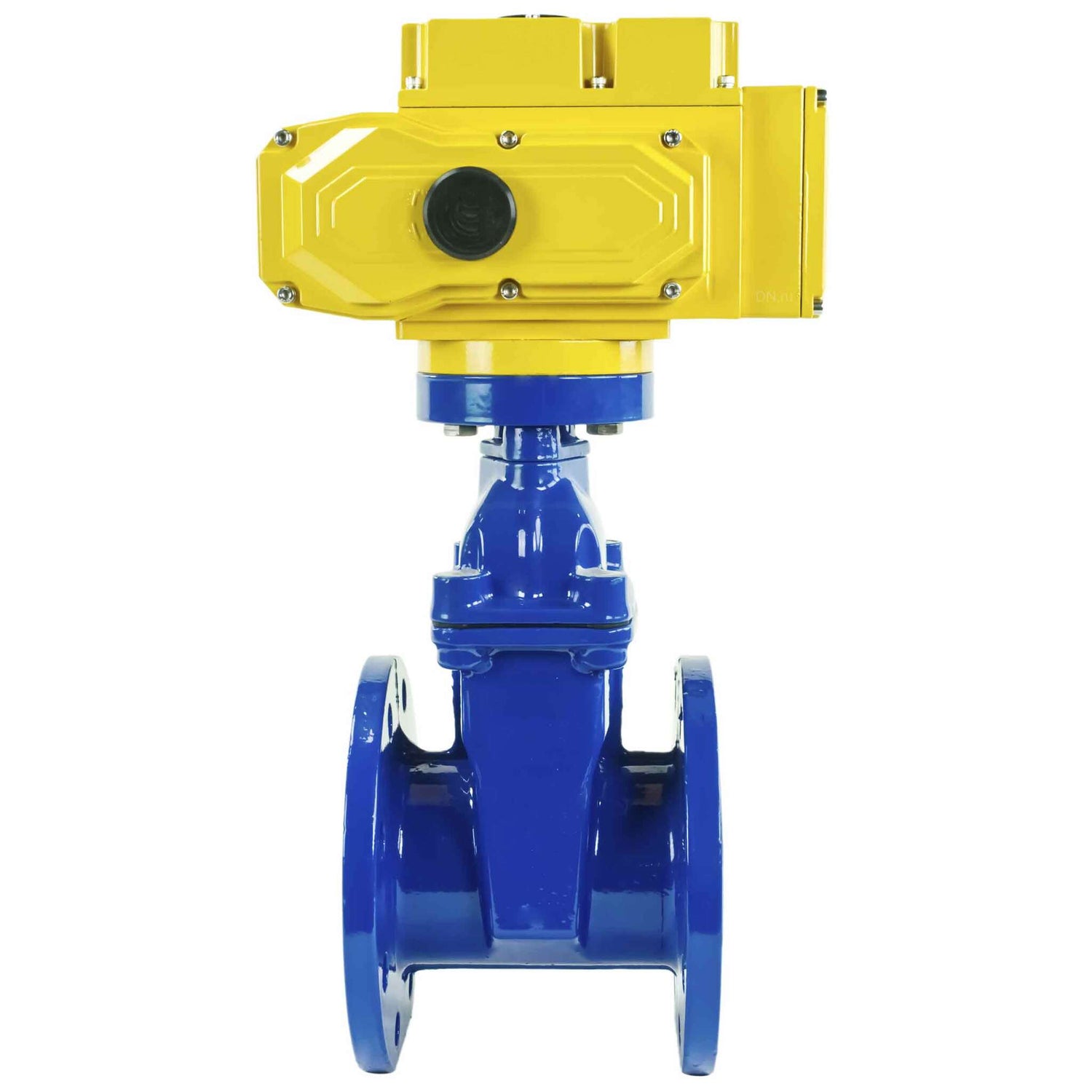 Wedge gate valve blue Elephant-GGG50-EPDM-F4-BLUE 10 bar class 150 T=230-248°F flange connection, with rubber lined wedge EPDM, electric actuator Elephant MT 380V
