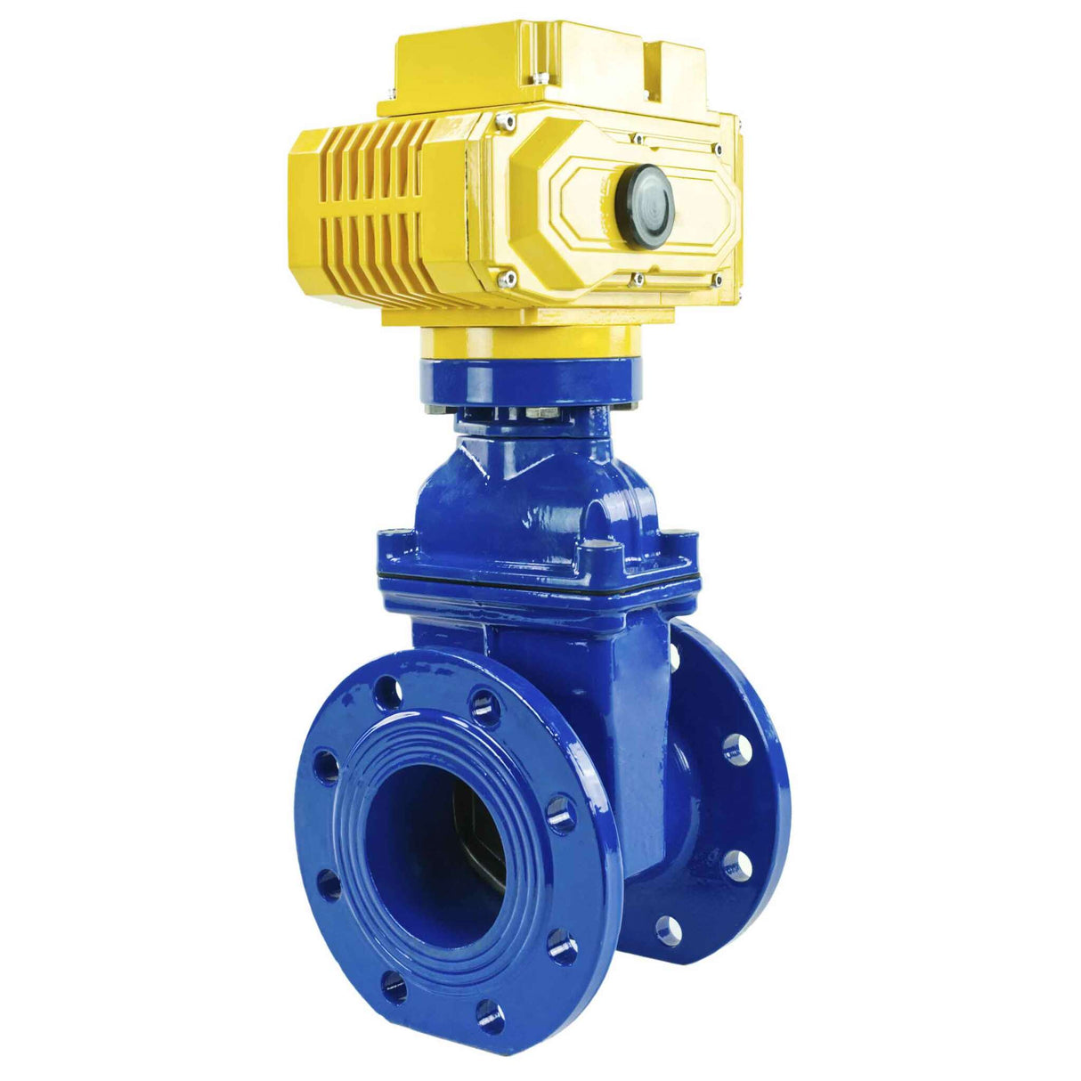 Wedge gate valve blue Elephant-GGG50-EPDM-F4-BLUE 10 bar class 150 T=230-248°F flange connection, with rubber lined wedge EPDM, electric actuator Elephant MT 380V