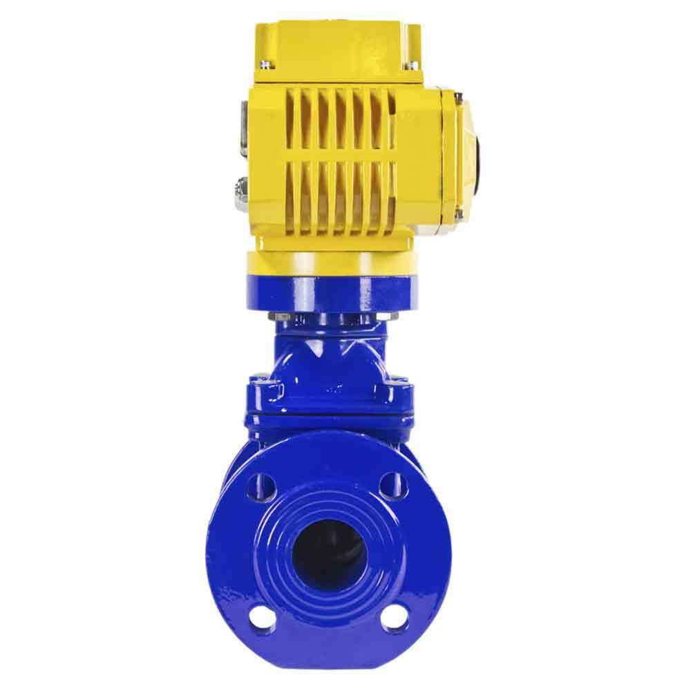 Wedge gate valve blue Elephant-GGG50-EPDM-F4-BLUE 16 bar class 150 T=230-248°F flange connection, with rubber lined wedge EPDM, electric actuator Elephant MT-110/220, 110/220V
