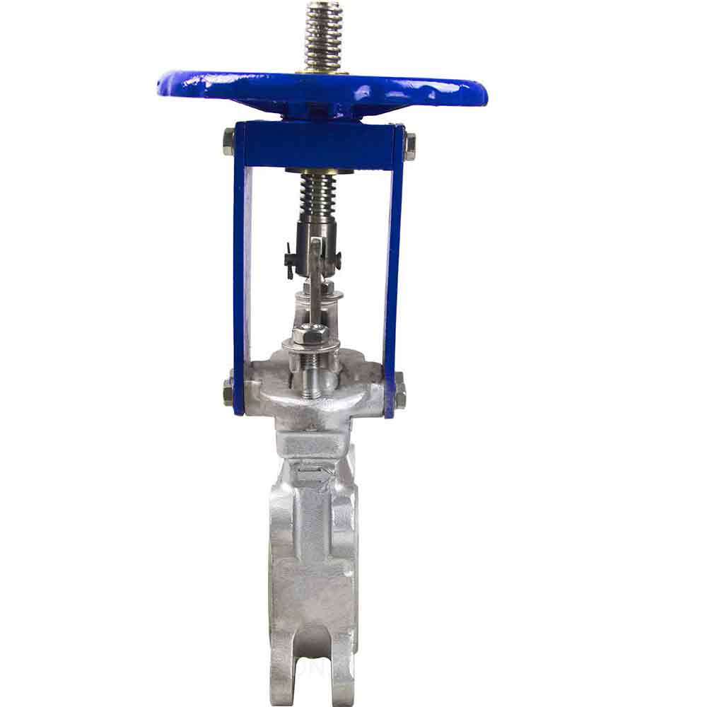 Knife gate valve Elephant GVKR3131M-1W-Fb-S, body material - stainless steel AISI 304, knife material - stainless steel AISI 304, seal - METAL, handwheel operated