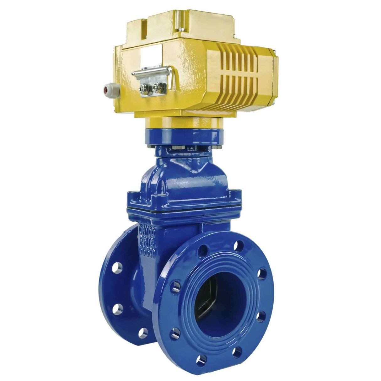 Wedge gate valve blue Elephant-GGG50-EPDM-F4-BLUE 16 bar class 150 T=230-248°F flange connection, with rubber lined wedge EPDM, electric actuator Elephant MT-380, 380V