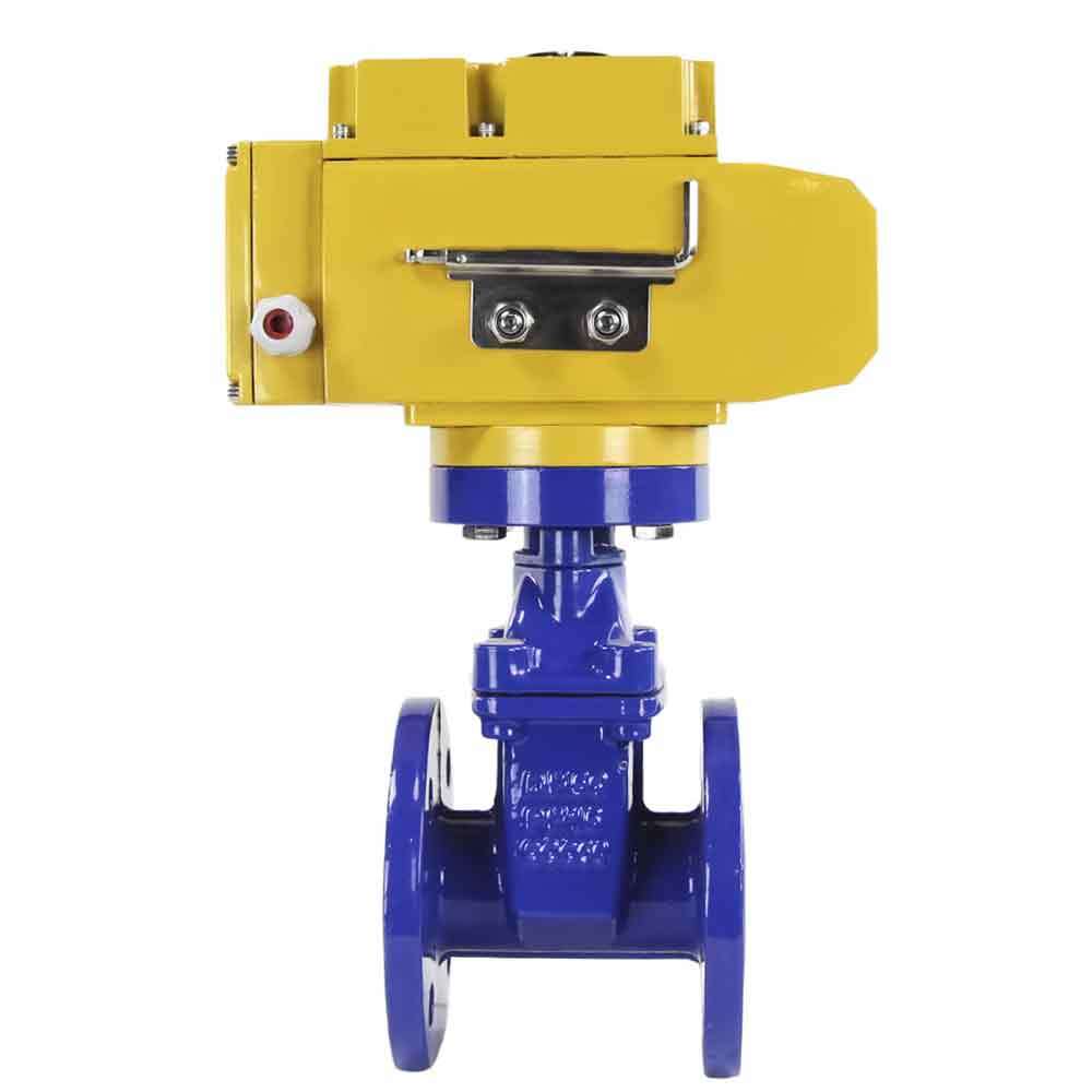 Wedge gate valve blue Elephant-GGG50-EPDM-F4-BLUE 16 bar class 150 T=230-248°F flange connection, with rubber lined wedge EPDM, electric actuator Elephant MT-110/220, 110/220V