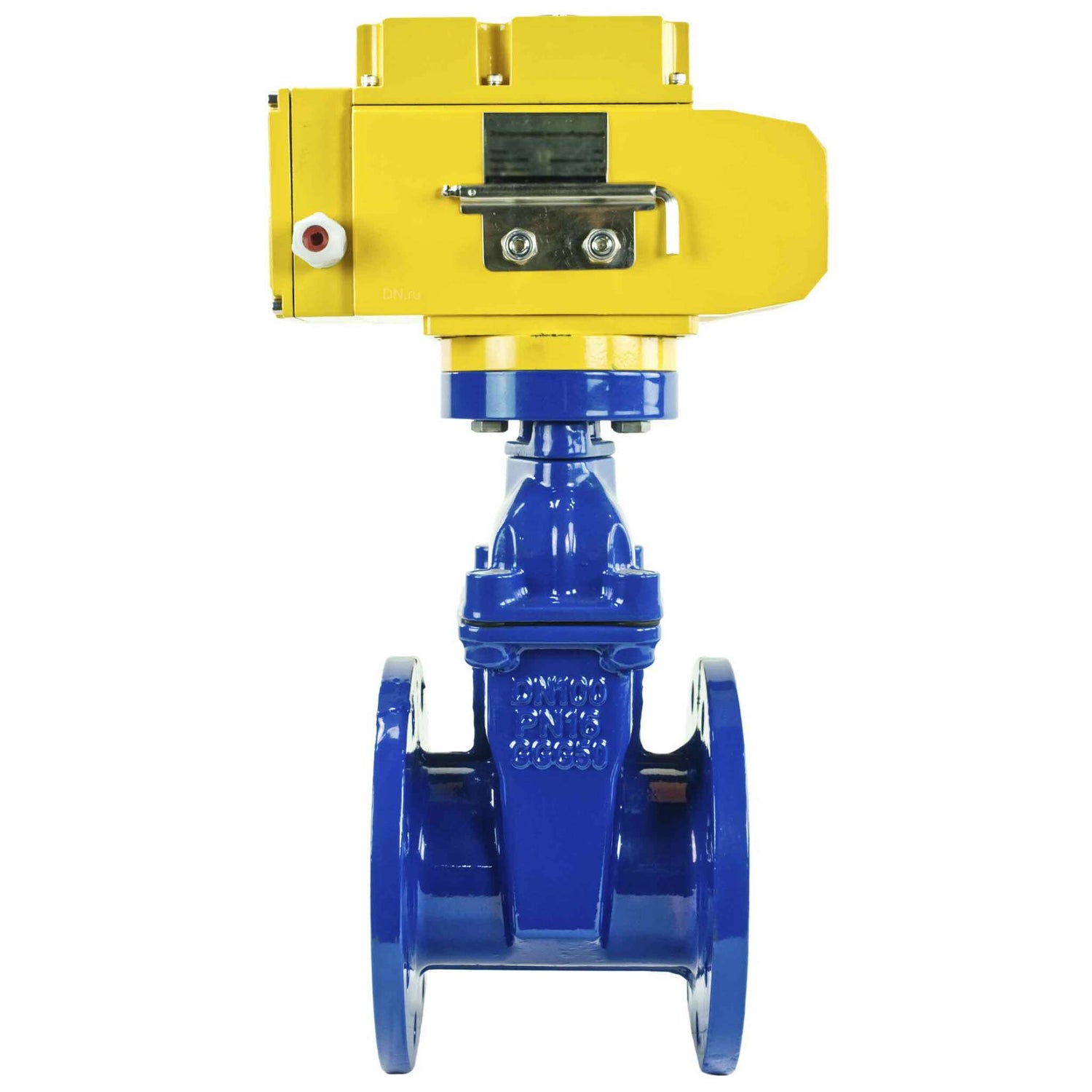 Wedge gate valve blue Elephant-GGG50-EPDM-F4-BLUE 16 bar class 150 T=230-248°F flange connection, with rubber lined wedge EPDM, electric actuator Elephant MT-380, 380V