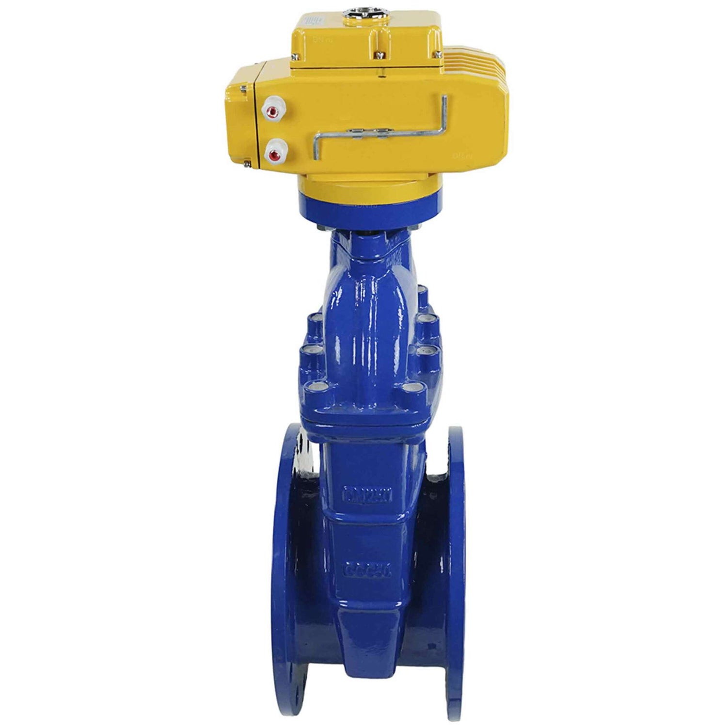 Wedge gate valve blue Elephant-GGG50-EPDM-F4-BLUE 10 bar class 150 T=230-248°F flange connection, with rubber lined wedge EPDM, electric actuator Elephant MT-110/220 110/220V