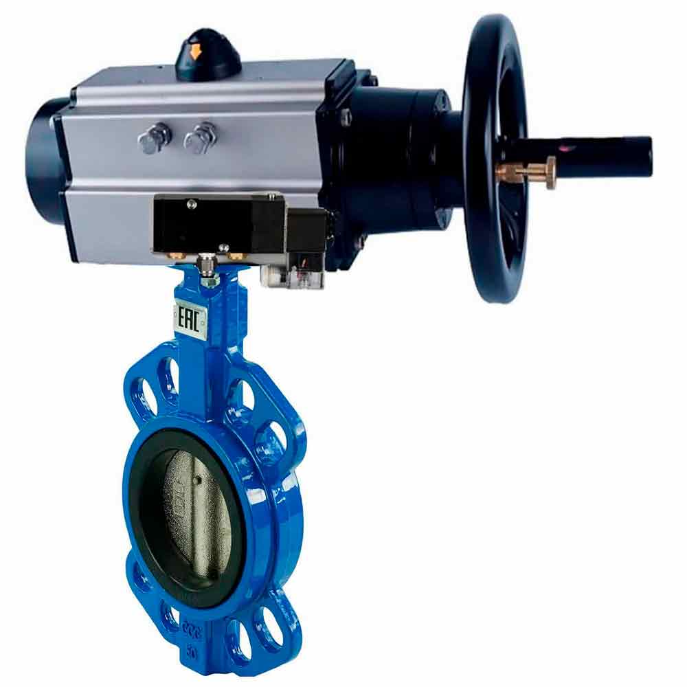 Water Butterfly Valve Elephant WBV1432N-2W-Fb body material - Cast iron GGG50/EN-GJS-500-7, disk material - Stainless steel AISI 316L/1.4404, seal - NBR with pneumatic actuator double acting PA-DA-105-1, pneumatic distributor 4V320-08 220V