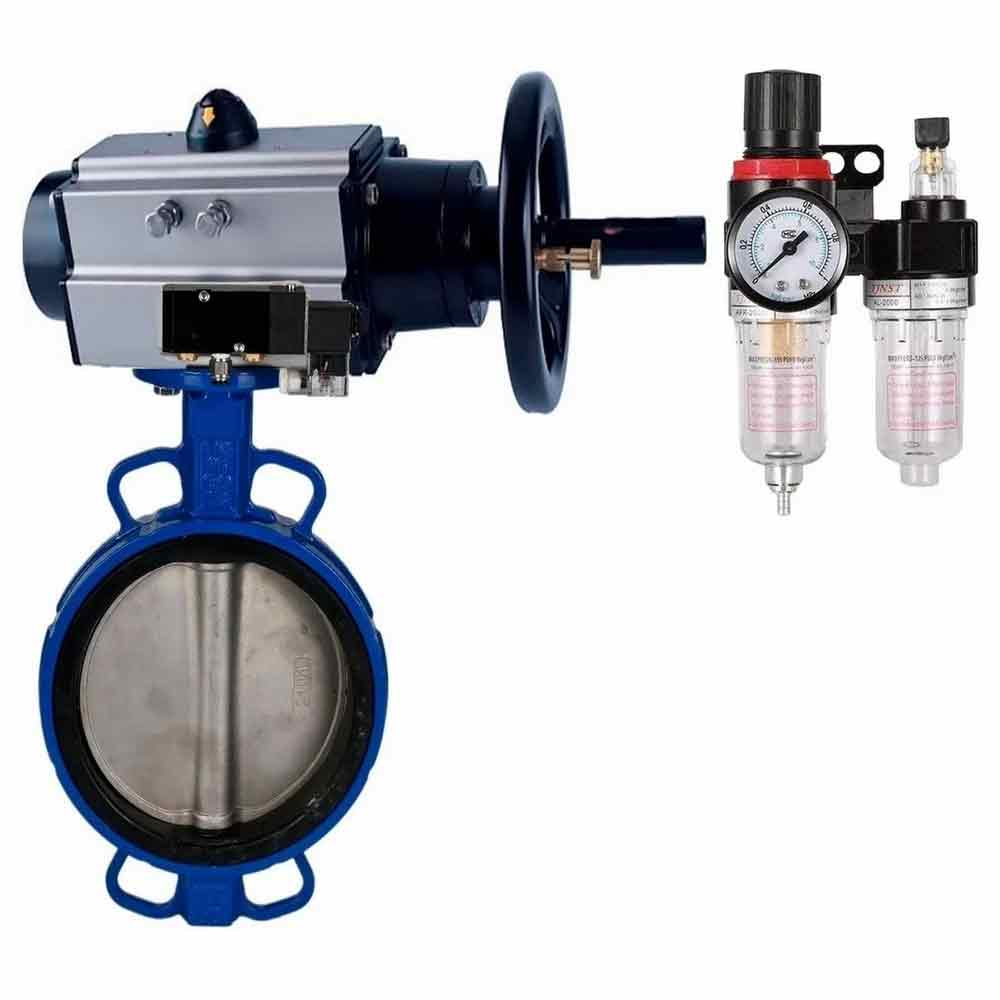 Water Butterfly Valve Elephant WBV1413E-2W-Fb body material - Cast iron GGG50/EN-GJS-500-7, disk material - Cast iron GGG40/EN-GJS-400-15, seal - EPDM with pneumatic actuator double acting PA-DA-105-1, pneumatic distributor 4V320-08 220V, water