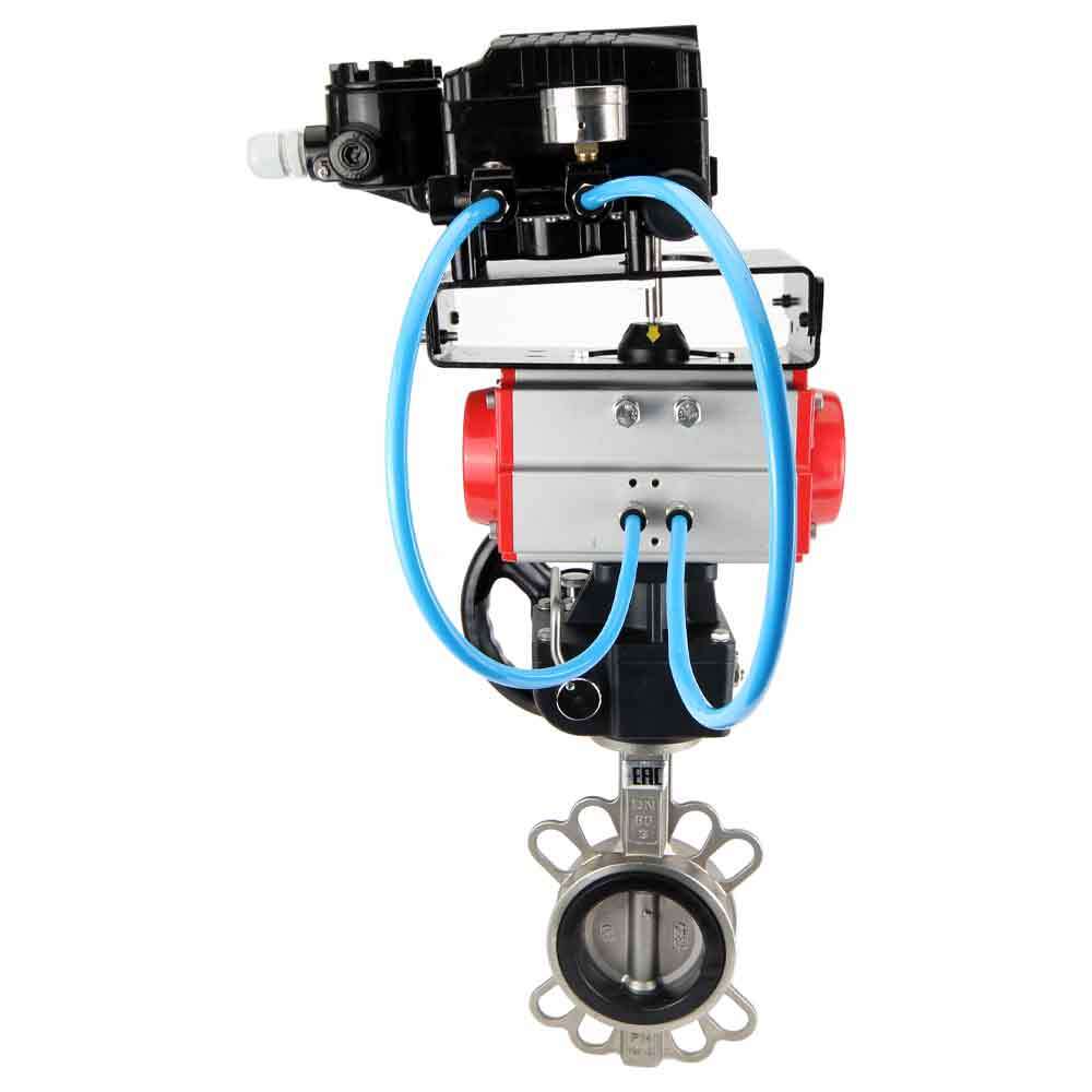 Water Butterfly Valve Elephant 316l-viton-da-hdm-yt1000rsi, body material - stainless steel AISI 316L, disk material - stainless steel AISI 316L, seal - VITON, pneumatic actuator operated