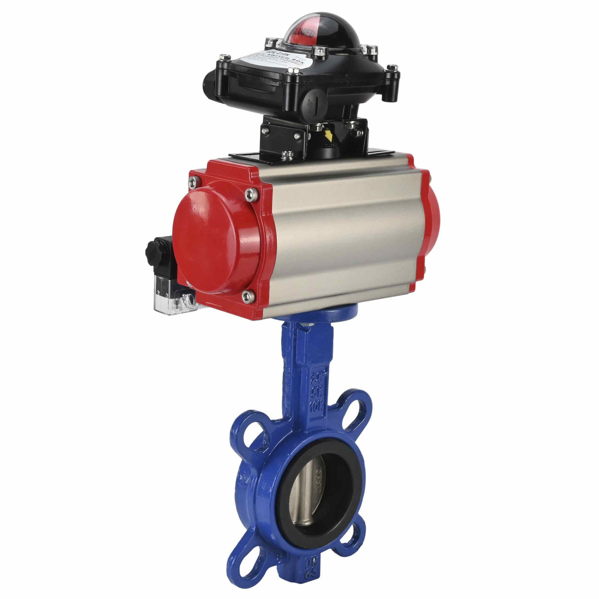 Water Butterfly Valve Elephant WBV1332N-2W-Fb-H body material - Cast iron GGG50, disk material - Stainless steel 316L, seal - NBR with pneumatic actuator SA, pneumatic distributor 4M310-08 NAMUR  220V and limit switch block APL-210N