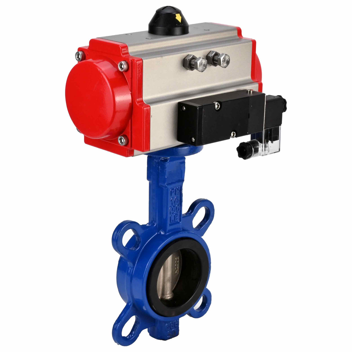 Water Butterfly Valve Elephant WBV1332N-2W-Fb-H body material - Cast iron GGG50, disk material - Stainless steel 316L, seal - NBR with double-acting pneumatic actuator DA and pneumatic distributor 4M310-08 NAMUR 24V