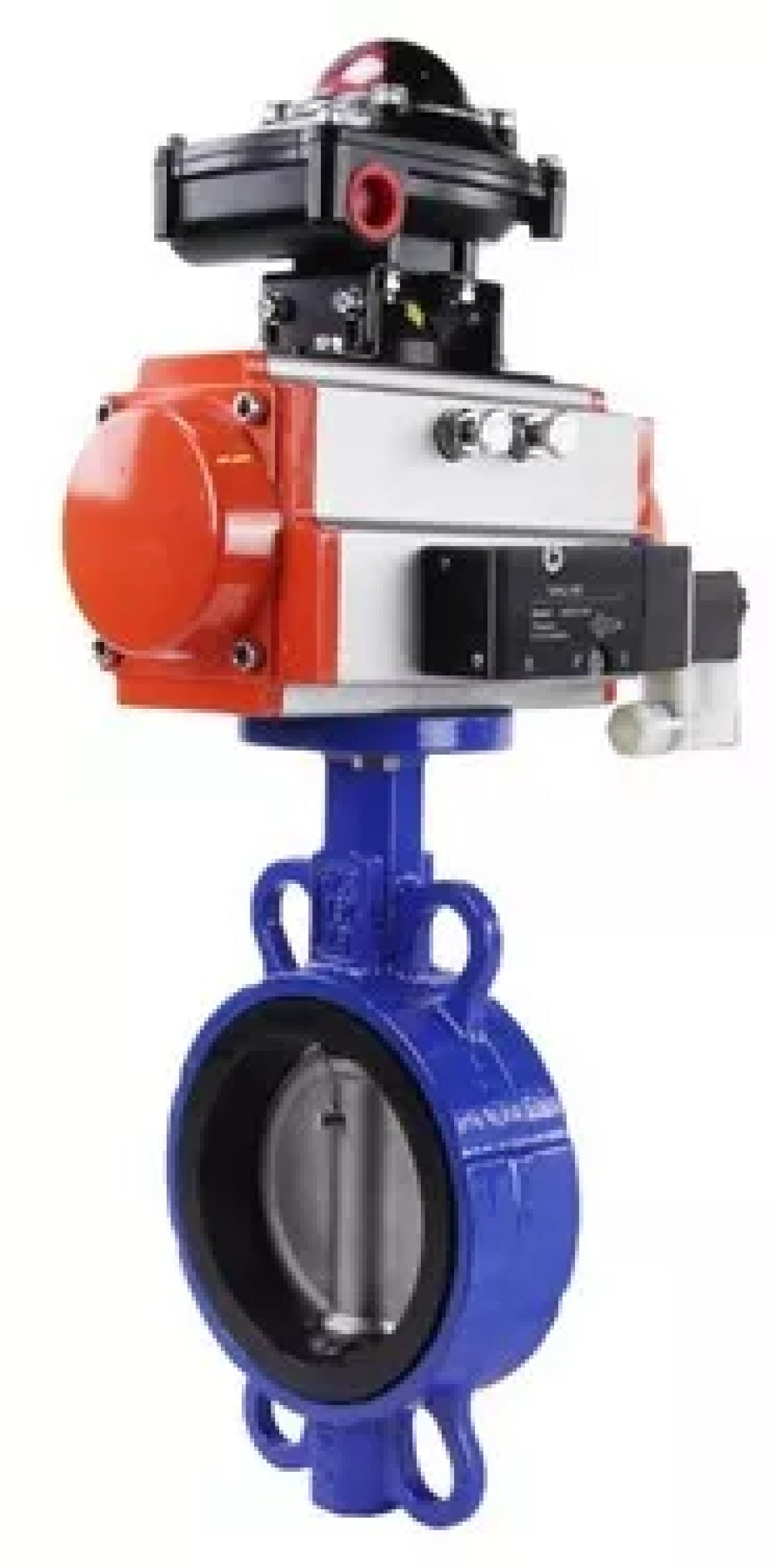Water Butterfly Valve Elephant WBV3432P-2W-Fb-H, body material - carbon steel, disk material - stainless steel AISI 316L, seal - PTFE, with pneumatic actuator double action PA-DA, 4M310-08 NAMUR 24V, LSU APL-510N-EX