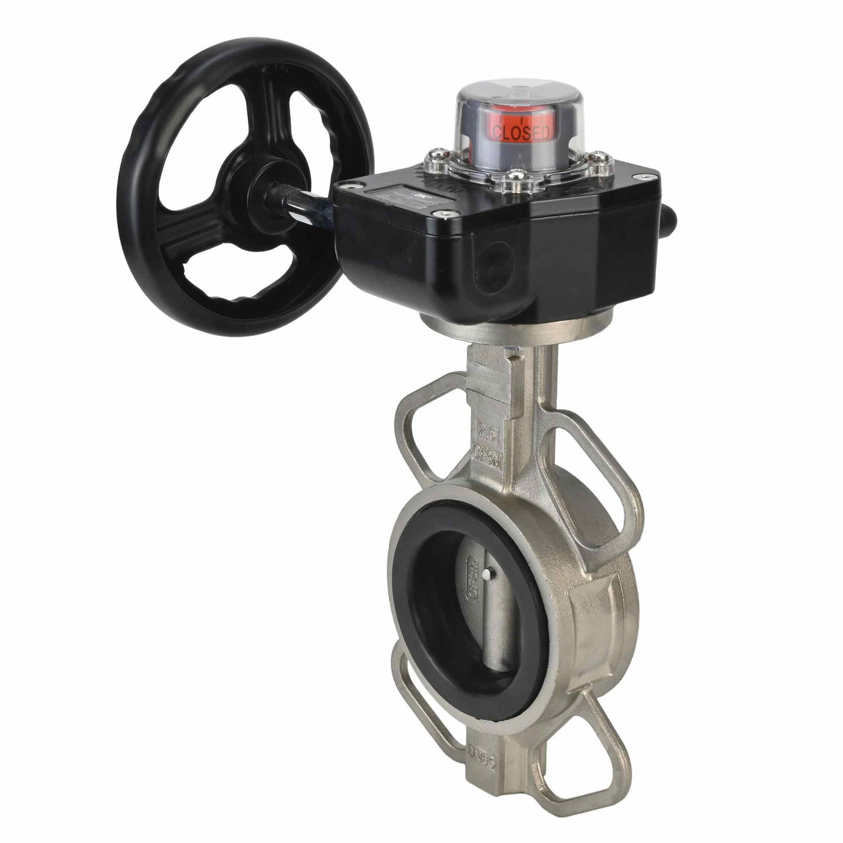 Water butterfly valve Elephant 316L-316L-VITON body material - stainless steel AISI 316L, disk material - stainless steel AISI 316L, seal - Viton with gear Elephant HGB, with position indicator