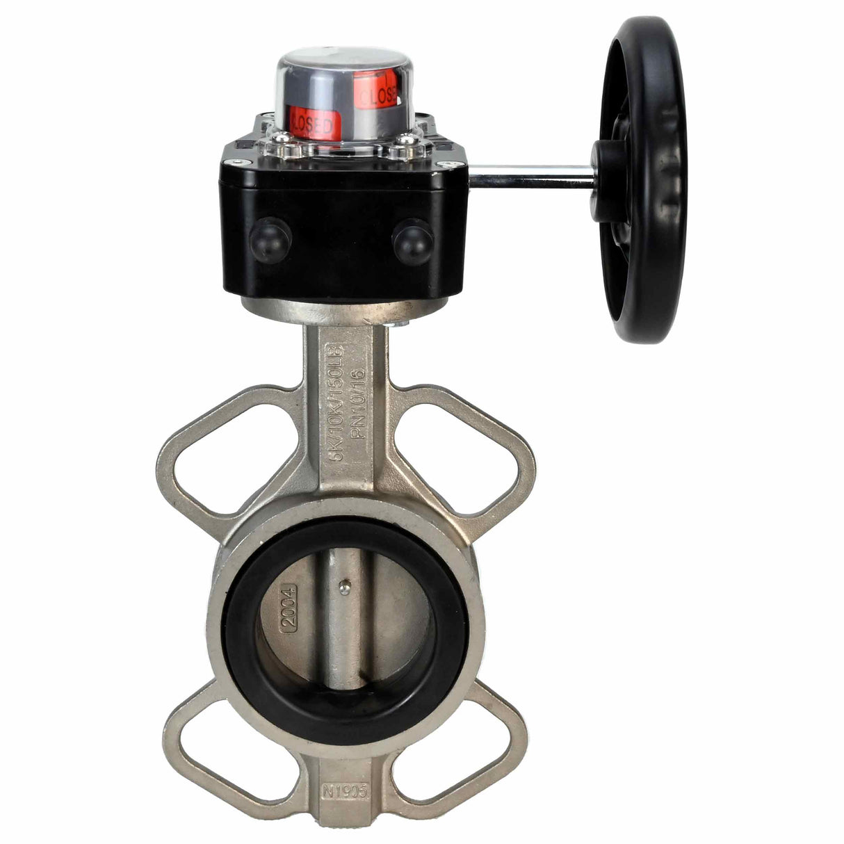 Water butterfly valve Elephant 316L-316L-VITON body material - stainless steel AISI 316L, disk material - stainless steel AISI 316L, seal - Viton with gear Elephant HGB, with position indicator