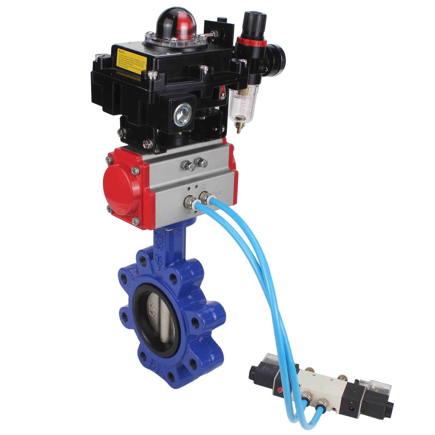 Water Butterfly Valve Elephant WBV1616N-2W-Fb-H, body material - cast iron QT450, disk material - cast iron QT450, seal - NBR, pneumatic actuator PA-DA double action, 4V320-10 220V, LSU APL-410N EX, ATU AFC2000