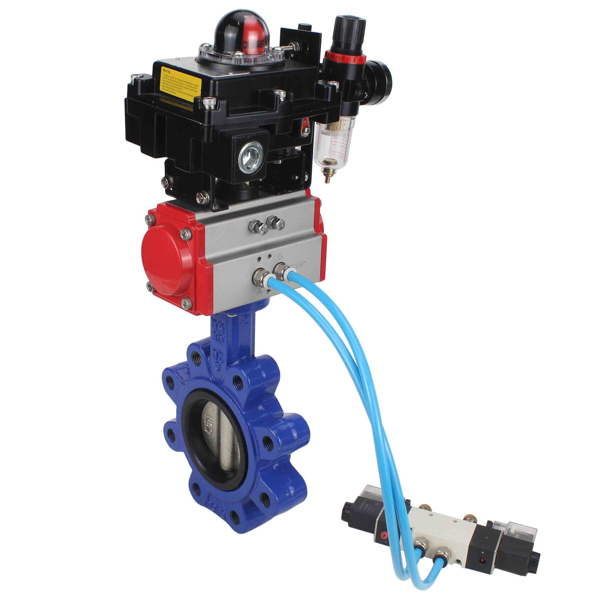 Water Butterfly Valve Elephant WBV1616E-2W-Fb-H, body material - cast iron QT450, disk material - cast iron QT450, seal - EPDM, pneumatic actuator PA-SA with return springs, 4V320-10 220V, LSU APL-410N EX, ATU AFC2000