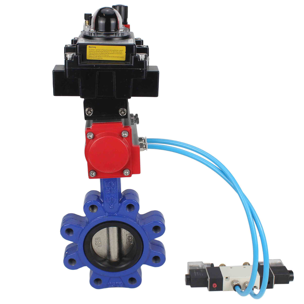 Water Butterfly Valve Elephant WBV1616N-2W-Fb-H, body material - cast iron QT450, disk material - cast iron QT450, seal - NBR, pneumatic actuator PA-SA with return springs, 4V320-08 220V, LSU APL-410N EX, ATU AFC2000