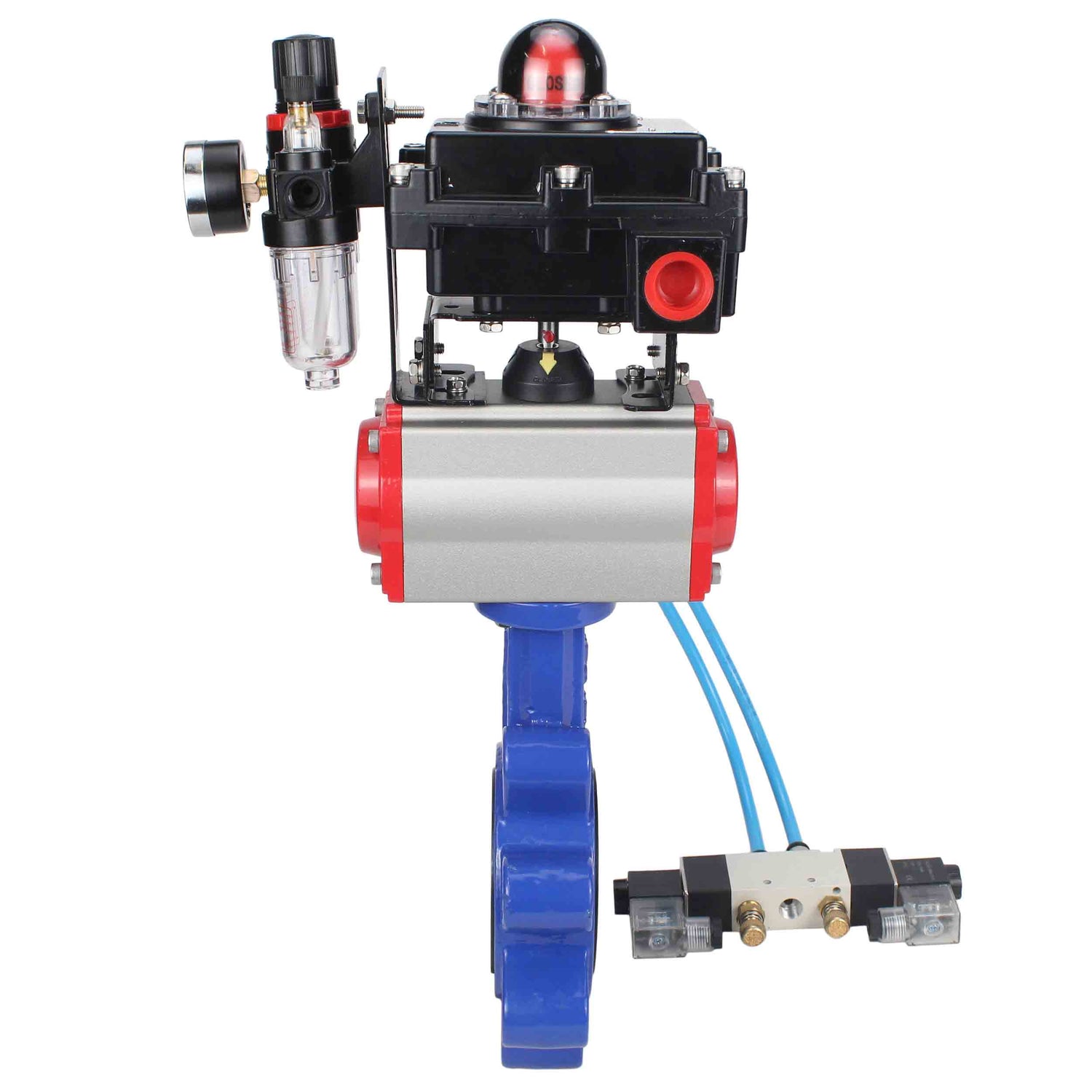 Water Butterfly Valve Elephant WBV1616N-2W-Fb-H, body material - cast iron QT450, disk material - cast iron QT450, seal - NBR, pneumatic actuator PA-DA double action, 4V320-10 220V, LSU APL-410N EX, ATU AFC2000