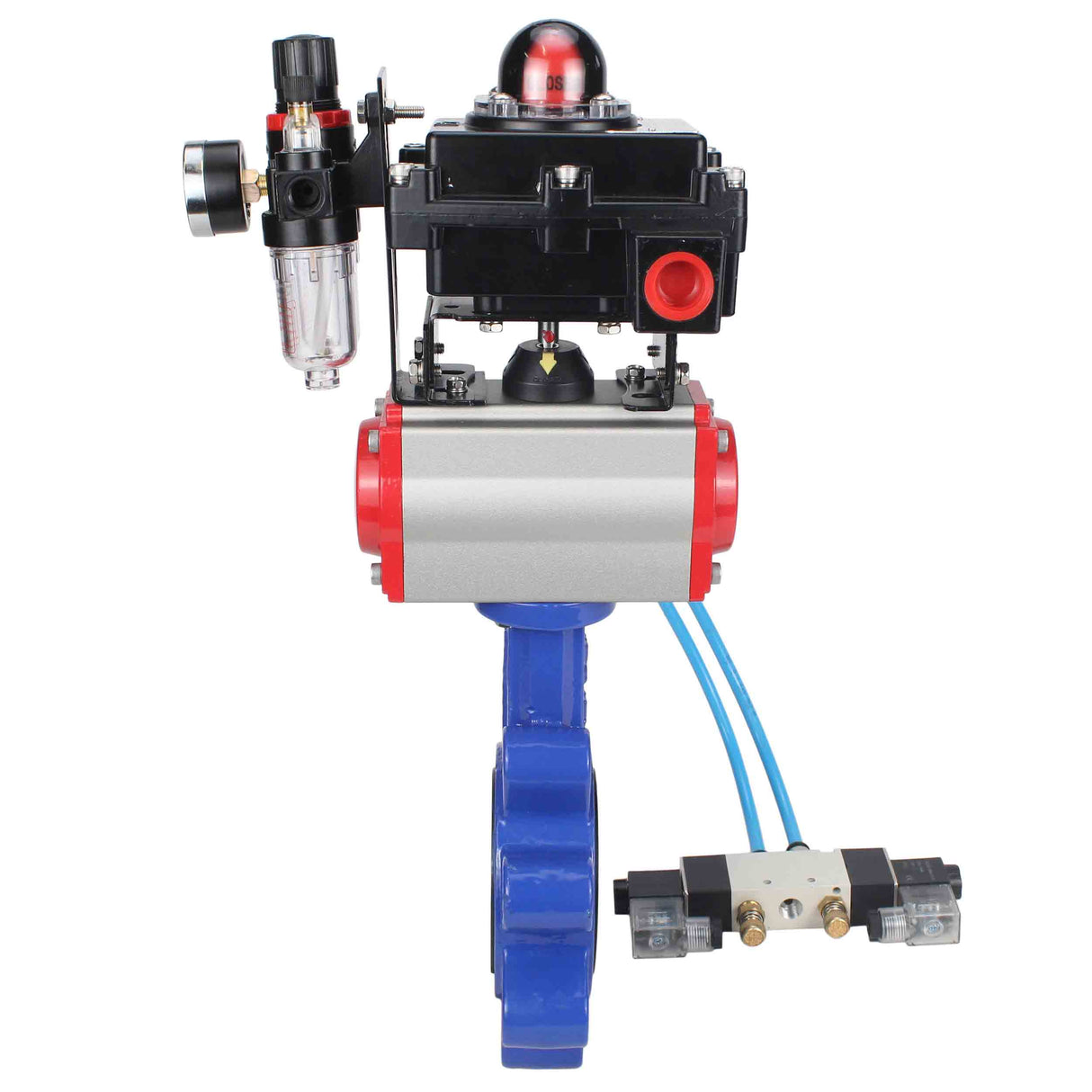 Water Butterfly Valve Elephant WBV1616N-2W-Fb-H, body material - cast iron QT450, disk material - cast iron QT450, seal - NBR, pneumatic actuator PA-SA with return springs, 4V320-08 220V, LSU APL-410N EX, ATU AFC2000