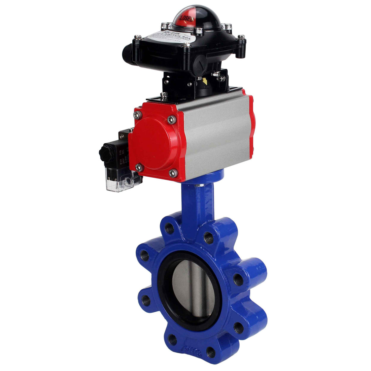 Water Butterfly Valve Elephant WBV1631N-2W-Fb-H, body material - cast iron QT450, disk material - Stainless steel AISI 304, seal - NBR, pneumatic actuator PA-SA with return springs, 4M310-08 NAMUR 220V, LSU APL-210N