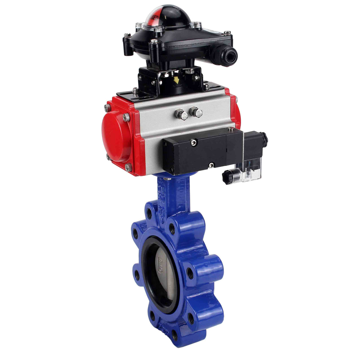 Water Butterfly Valve Elephant WBV1631E-2W-Fb-H, body material - cast iron QT450, disk material - Stainless steel AISI 304, seal - EPDM, pneumatic actuator PA-SA with return springs, 4M310-08 NAMUR 220V, LSU APL-210N