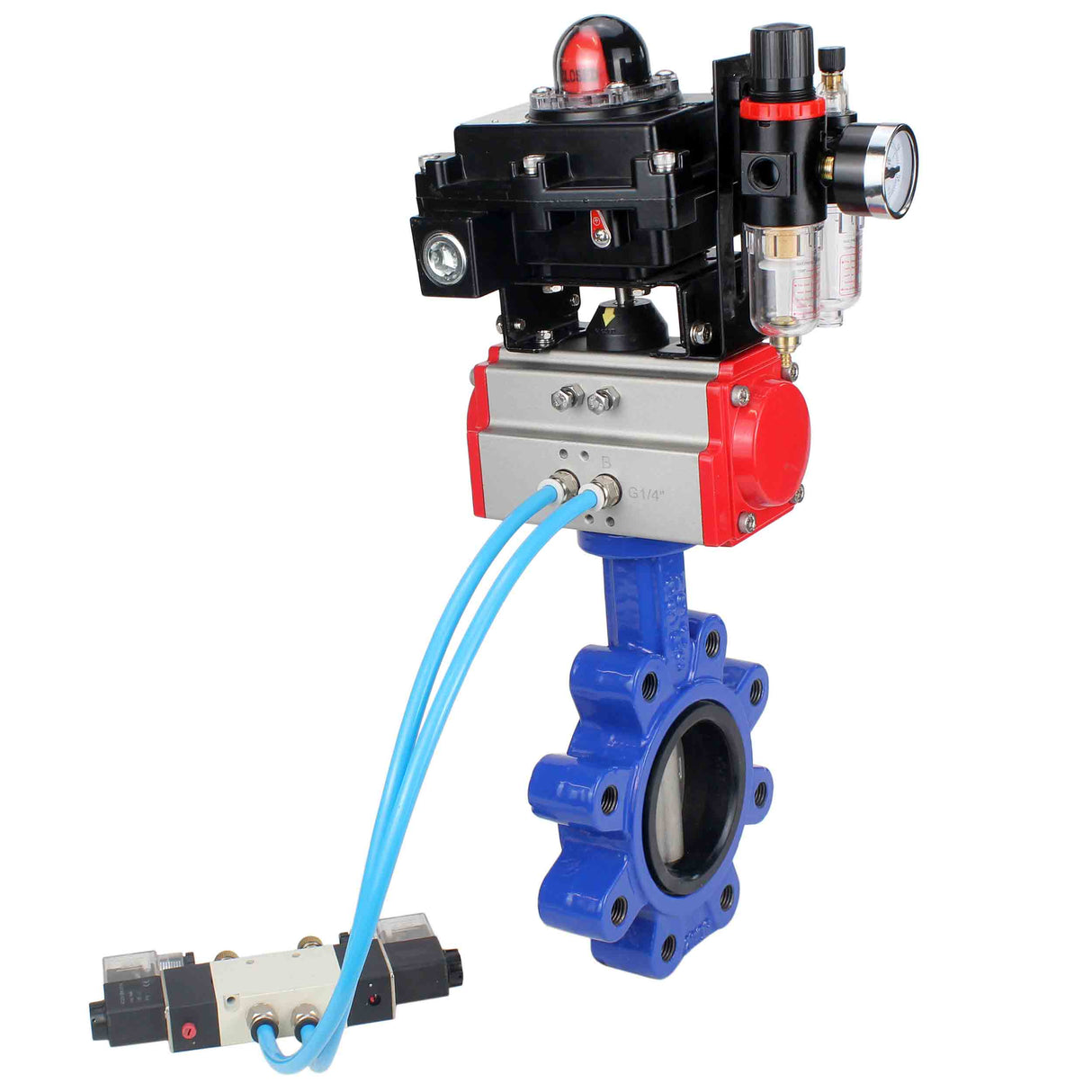 Water Butterfly Valve Elephant WBV1631E-2W-Fb-H, body material - cast iron QT450, disk material - Stainless steel AISI 304, seal - EPDM, pneumatic actuator PA-SA with return springs, 4V320-10 220V, LSU APL-410N EX, ATU AFC2000