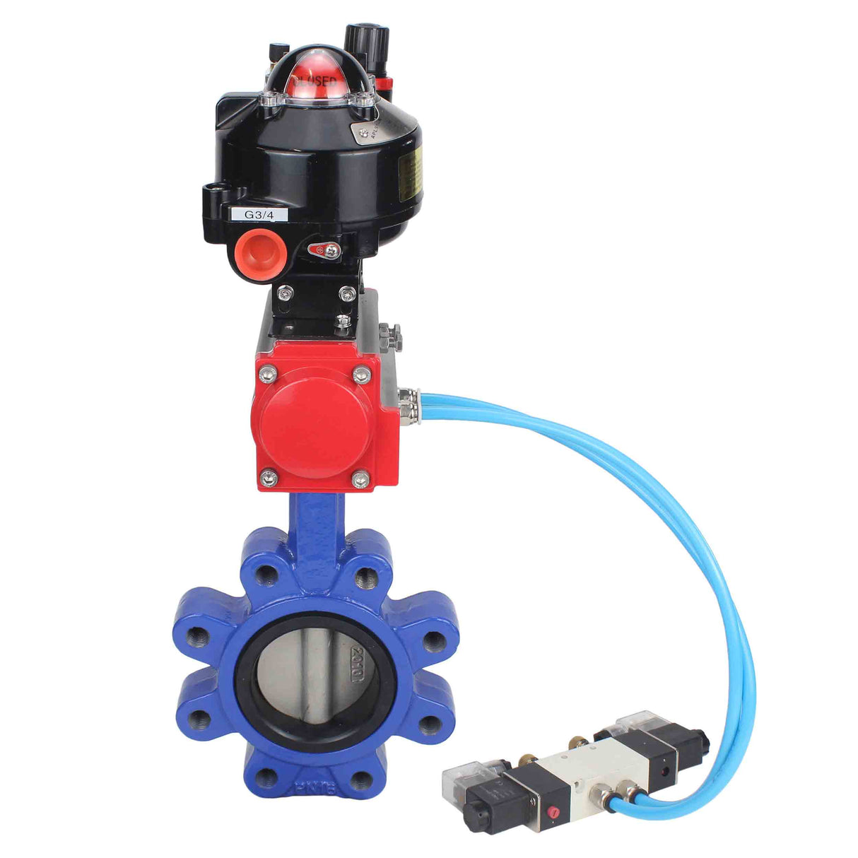 Water Butterfly Valve Elephant WBV1631N-2W-Fb-H, body material - cast iron QT450, disk material - Stainless steel AISI 304, seal - NBR, pneumatic actuator PA-SA with return springs, 4V320-10 220V, LSU APL-510N EX, ATU AFC2000
