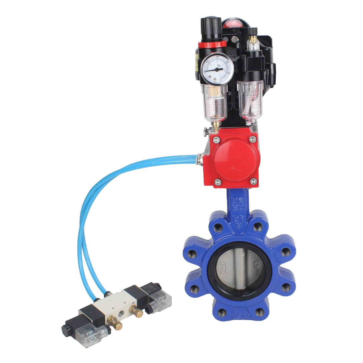 Water Butterfly Valve Elephant WBV1631E-2W-Fb-H, body material - cast iron QT450, disk material - Stainless steel AISI 304, seal - EPDM, pneumatic actuator PA-SA with return springs, 4V320-10 220V, LSU APL-510N EX, ATU AFC2000
