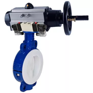 Water Butterfly Valve Elephant WBV3434Pf-2W-Fb, wafer, body - carbon steel WCB, disk - carbon steel WCB, seal - PTFE, with pneumatic drive PA-DA-105-1, with pneumatic distributor 4V320-10 220V