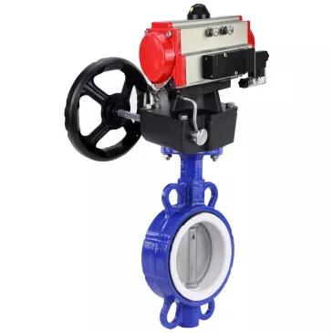 Water Butterfly Valve Elephant WBV3432P-2W-Fb-H, body - carbon steel WCB, disk - stainless steel 316L, seal - PTFE, with pneumatic actuator PA-DA, with pneumatic distributor 4V320-10 220V, manual override MON