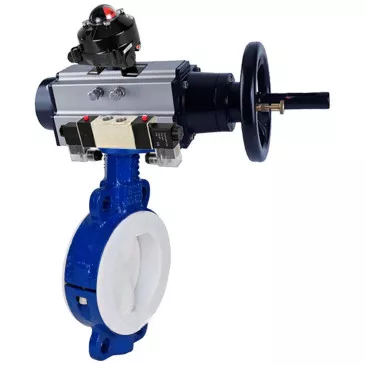 Water Butterfly Valve Elephant WBV3434Pf-2W-Fb, wafer, body - carbon steel WCB, disk - carbon steel WCB, seal - PTFE, with pneumatic drive PA-DA-105-1, with pneumatic distributor 4V320-10 220V, BKV APL- 510N Ex