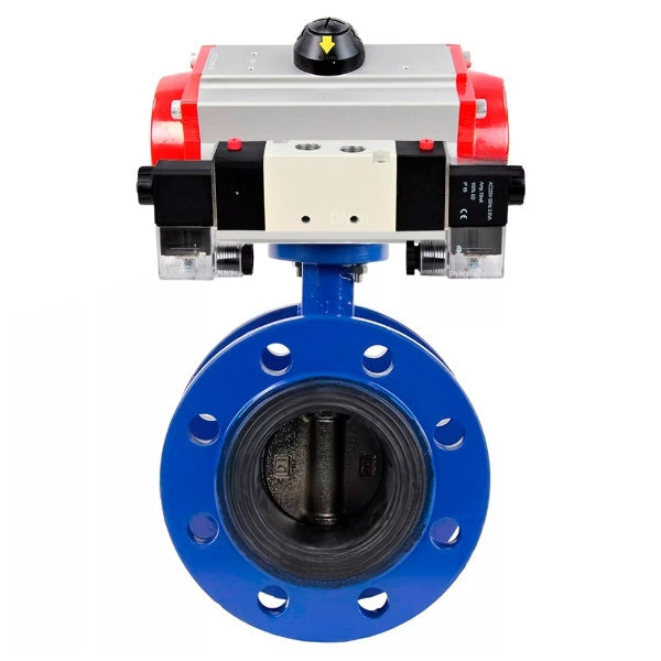 Water Butterfly Valve Elephant WBV1331E-2W-F-H, body material - Cast iron GGG40/EN-GJS-400-15, disk material - Stainless steel AISI 304, seal - EPDM, pneumatic actuator PA-DA double action, 4V320-08 220V