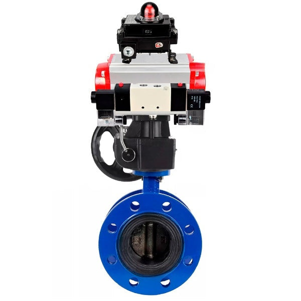 Water Butterfly Valve Elephant WBV1331E-2W-F-H, body material - Cast iron GGG40/EN-GJS-400-15, disk material - Stainless steel AISI 304, seal - EPDM, pneumatic actuator PA-DA double action, 4V320-08 220V, BKV APL-410N EX, handwheel MON