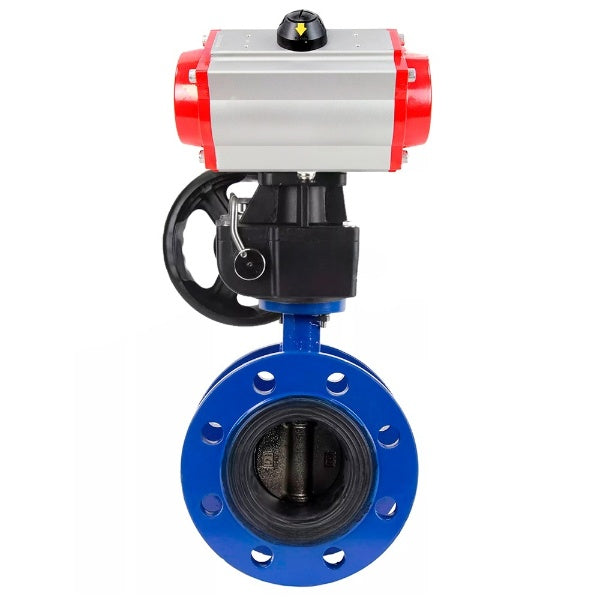 Water Butterfly Valve Elephant WBV1331E-2W-F-H, body material - Cast iron GGG40/EN-GJS-400-15, disk material - Stainless steel AISI 304, seal - EPDM, pneumatic actuator PA-DA double action handwheel MON