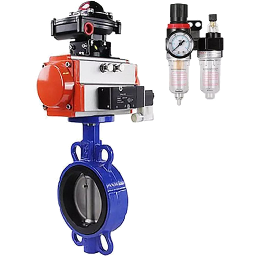 Water Butterfly Valve Elephant WBV1631E-2W-Fb-H, body material - cast iron QT450, disk material - Stainless steel AISI 304, seal - EPDM, pneumatic actuator PA-SA with return springs, 4M310-08 24V, BKV APL-210N BPV AFC2000