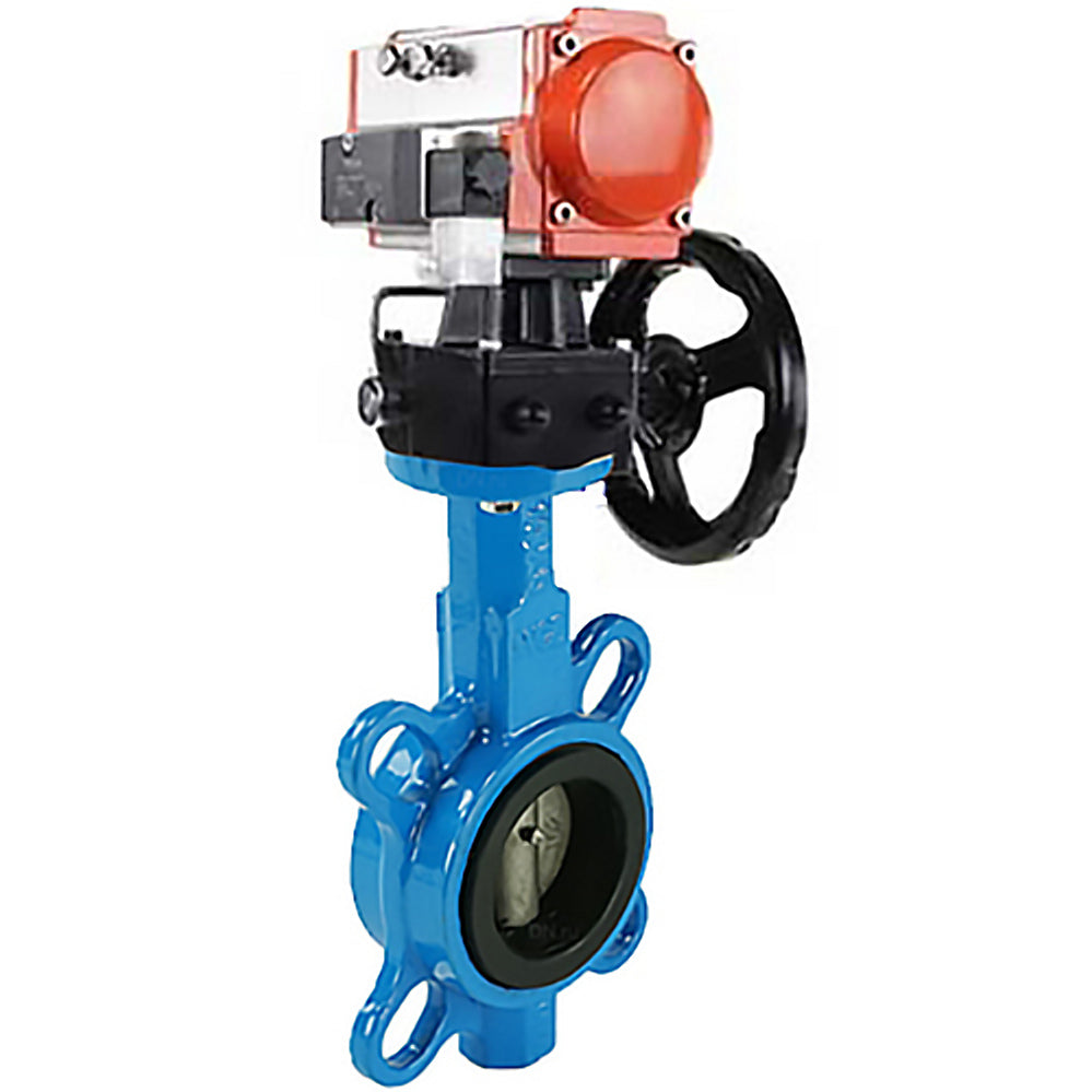 Water Butterfly Valve Elephant WBV1631N-2W-Fb-H, body material - cast iron QT450, disk material - Stainless steel AISI 304, seal - NBR, pneumatic actuator PA-DA double action, 4M310-08 220V handwheel MON