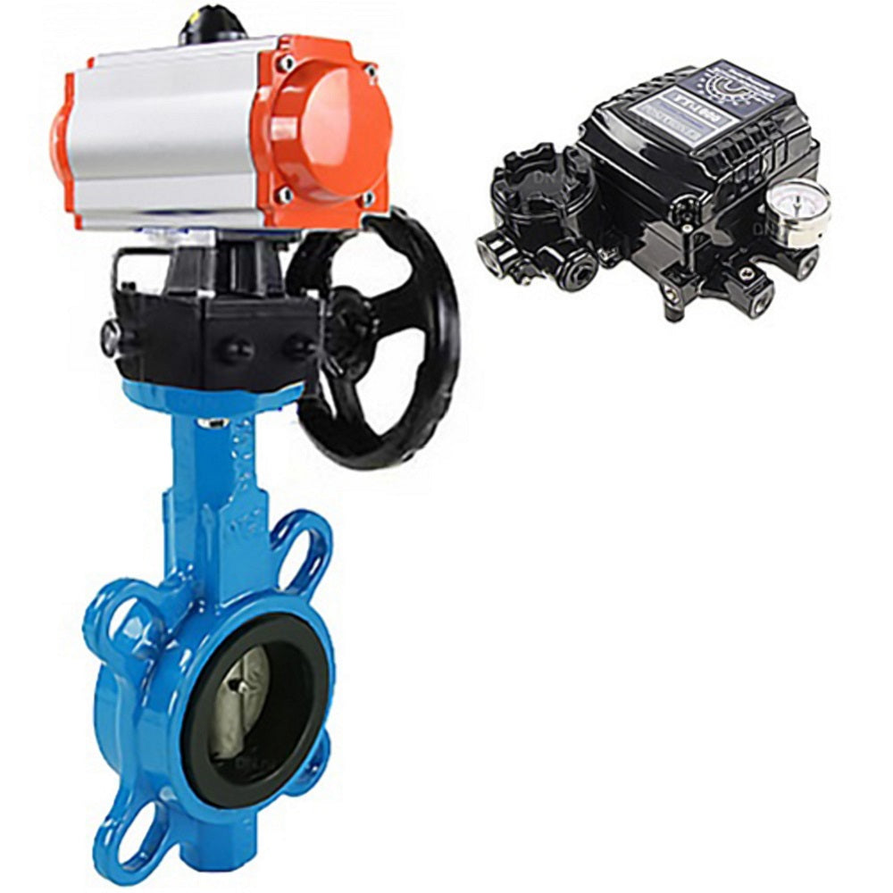 Water Butterfly Valve Elephant WBV1616E-2W-Fb-H, body material - cast iron QT450, disk material - cast iron QT450, seal - EPDM, pneumatic actuator PA-DA double action, positioner YT-1000RSN without feedback, handwheel MON