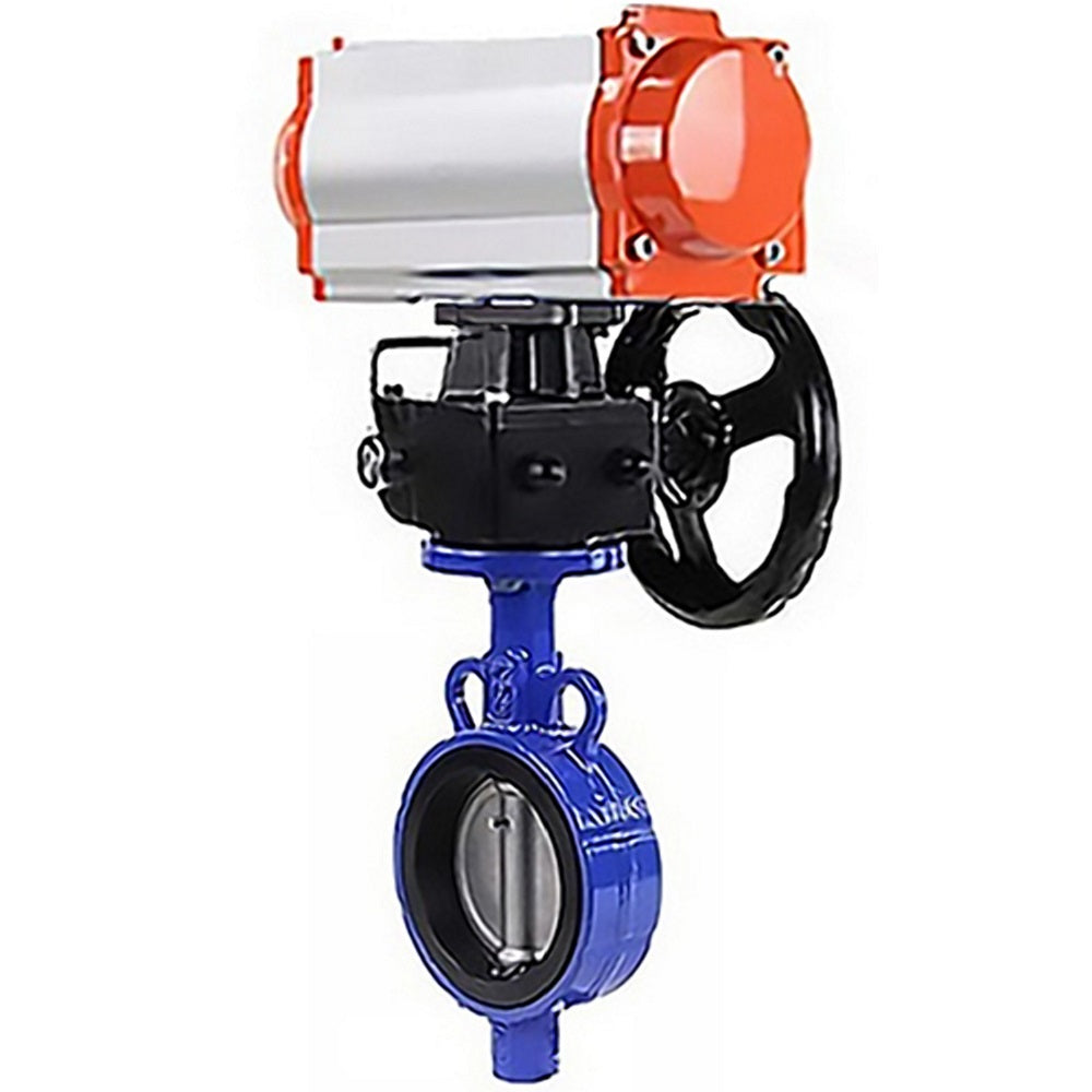 Water Butterfly Valve Elephant WBV1632E-2W-Fb-H, body material - cast iron QT450, disk material - stainless steel AISI 316L, seal - EPDM, pneumatic actuator PA-DA double action handwheel MON