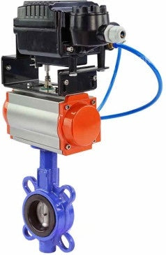 Water Butterfly Valve Elephant WBV1632E-2W-Fb-H, body material - cast iron QT450, disk material - stainless steel AISI 316L, seal - EPDM, pneumatic actuator PA-SA with return springs, positioner YT-1000RSN without feedback