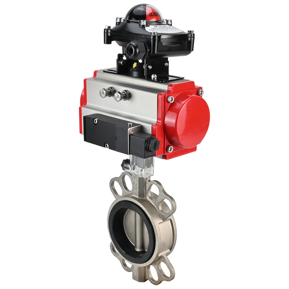 Water Butterfly Valve Elephant WBV3131V-2W-Fb-H, body material - Stainless steel AISI 304, disk material - Stainless steel AISI 304, seal - Viton, pneumatic actuator PA-SA with return springs, 4V320-10 220V, BKV APL-210N