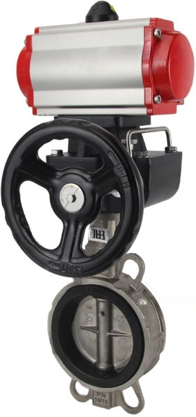 Water Butterfly Valve Elephant WBV3131V-2W-Fb-H, body material - Stainless steel AISI 304, disk material - Stainless steel AISI 304, seal - Viton, pneumatic actuator PA-DA double action handwheel MON,