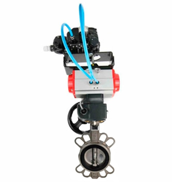 Water Butterfly Valve Elephant WBV3131N-2W-Fb-H, body material - Stainless steel AISI 304, disk material - Stainless steel AISI 304, seal - NBR, pneumatic actuator PA-DA double action, positioner YT-1000RSN without feedback, handwheel MON