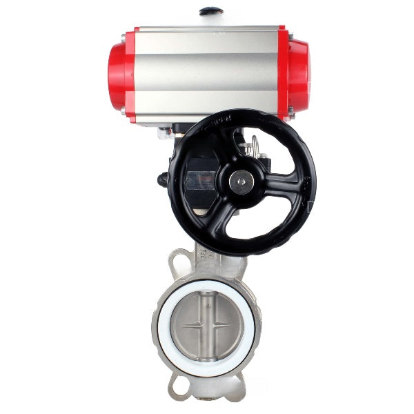 Water Butterfly Valve Elephant WBV3131P-2W-Fb-H, body material - Stainless steel AISI 304, disk material - Stainless steel AISI 304, seal - PTFE, pneumatic actuator PA-DA double action handwheel MON