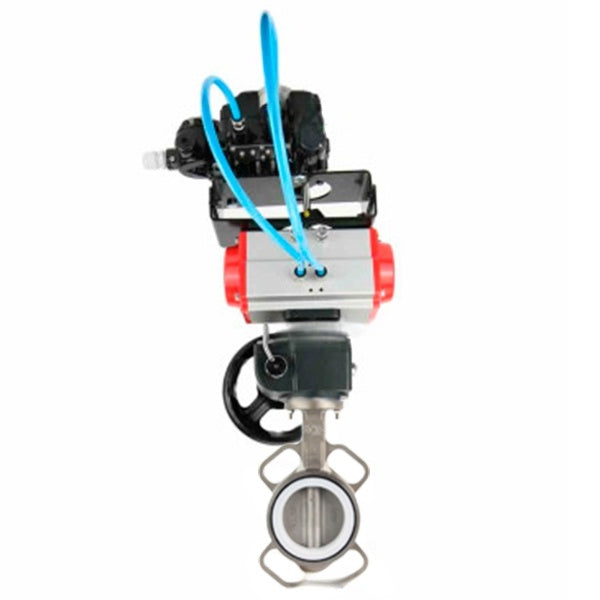 Water Butterfly Valve Elephant WBV3131P-2W-Fb-H, body material - Stainless steel AISI 304, disk material - Stainless steel AISI 304, seal - PTFE, pneumatic actuator PA-DA double action, positioner YT-1000RSN without feedback, handwheel MON