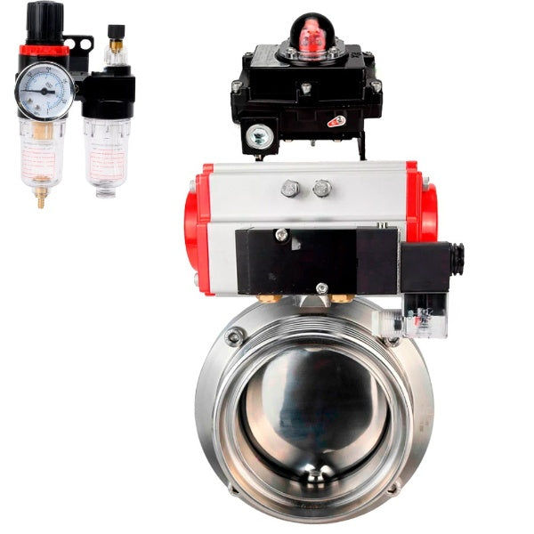 Water Butterfly valves Elephant WBV3131E-2W-T-H, body material - stainless steel AISI 304, seal - EPDM, with pneumatic actuator PA-SA, pneumatic distributor 4M310-08 220V, BKVAPL-410N EX, BPV AFC2000