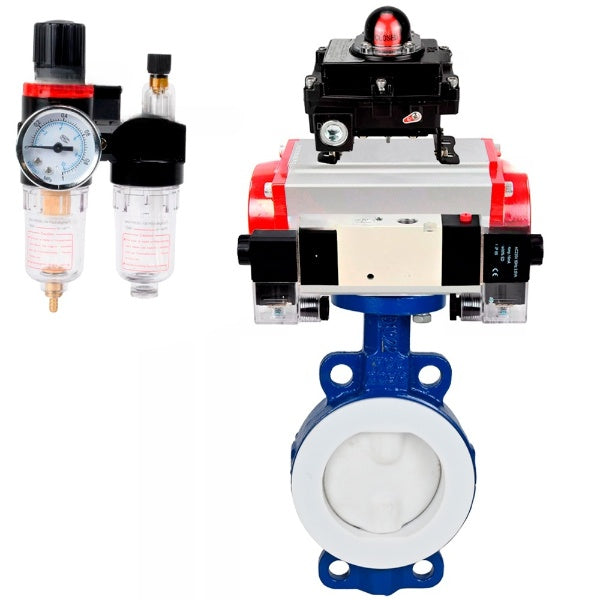 Water Butterfly Valve Elephant WBV3434Pf-2W-Fb-H, body material - Carbon steel, disk material - Carbon steel, seal - PTFE, pneumatic actuator PA-DA double action, 4V320-10 220V, BKV APL-410N EX BPV AFC2000