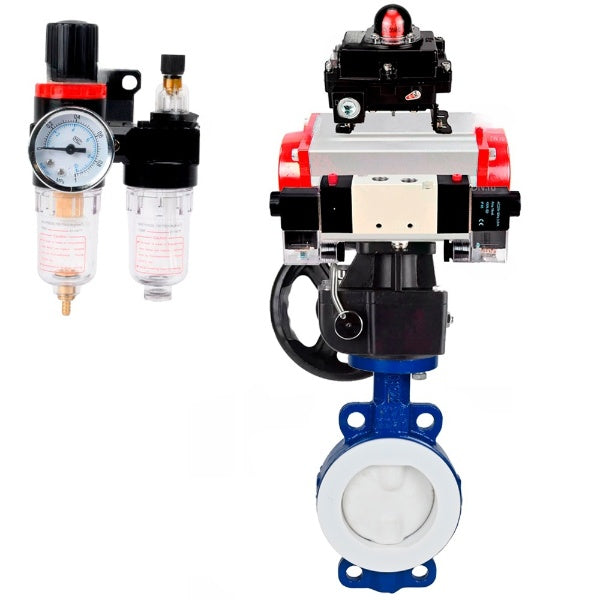 Water Butterfly Valve Elephant WBV3434Pf-2W-Fb-H, body material - Carbon steel, disk material - Carbon steel, seal - PTFE, pneumatic actuator PA-DA double action, 4V320-10 220V, BKV APL-410N EX, handwheel MON, BPV AFC2000