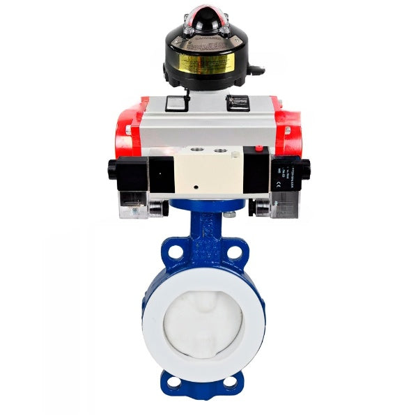 Water Butterfly Valve Elephant WBV3434Pf-2W-Fb-H, body material - Carbon steel, disk material - Carbon steel, seal - PTFE, pneumatic actuator PA-DA double action, 4V320-10 220V, BKV APL-510N EX