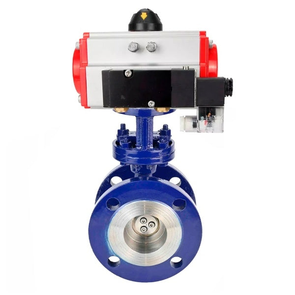 Water Butterfly Valve Elephant WBV3EX-3432M-1W-F-ISO, body material - Carbon steel, disk material - Stainless steel AISI 316, seal - Metal, pneumatic actuator PA-DA double action, 4M310-08 24V