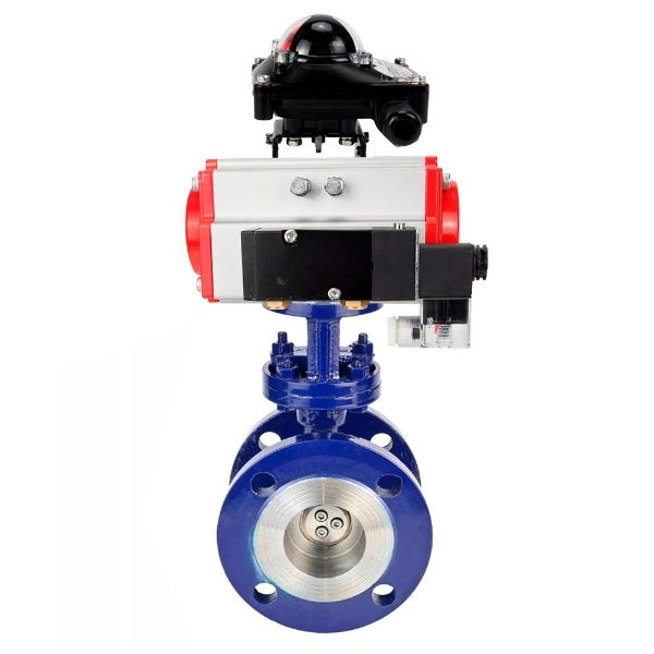 Water Butterfly Valve Elephant WBV3EX-3431M-1W-F-ISO, body material - Carbon steel, disk material - Stainless steel AISI 304, seal - Metal, pneumatic actuator PA-SA with return springs, 4M310-08 220V, BKV APL-210N